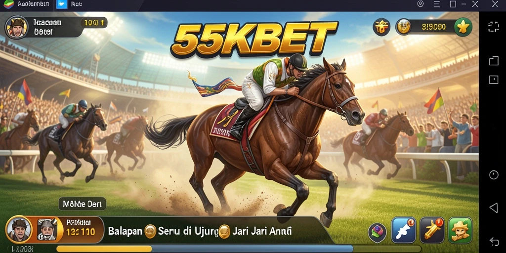 Screenshot gameplay 55KBET dengan mobil balap di trek yang menantang.