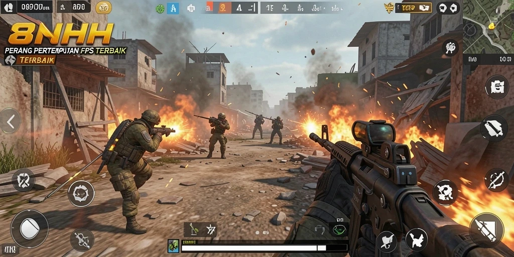 Screenshot menunjukkan aksi mendebarkan dari game FPS 8HHH.