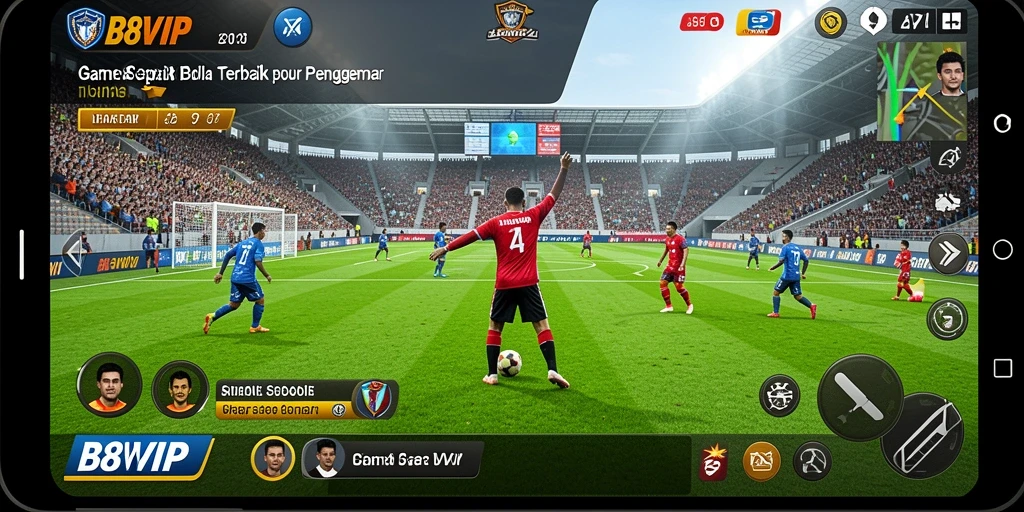 Tampilan gameplay seru dari B8VIP dengan aksi sepak bola nyata.