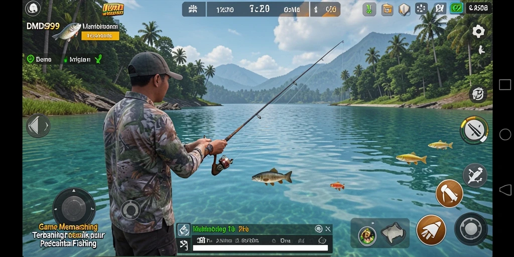 Tampilan menarik dari gameplay DMD999 yang menampilkan aksi memancing.