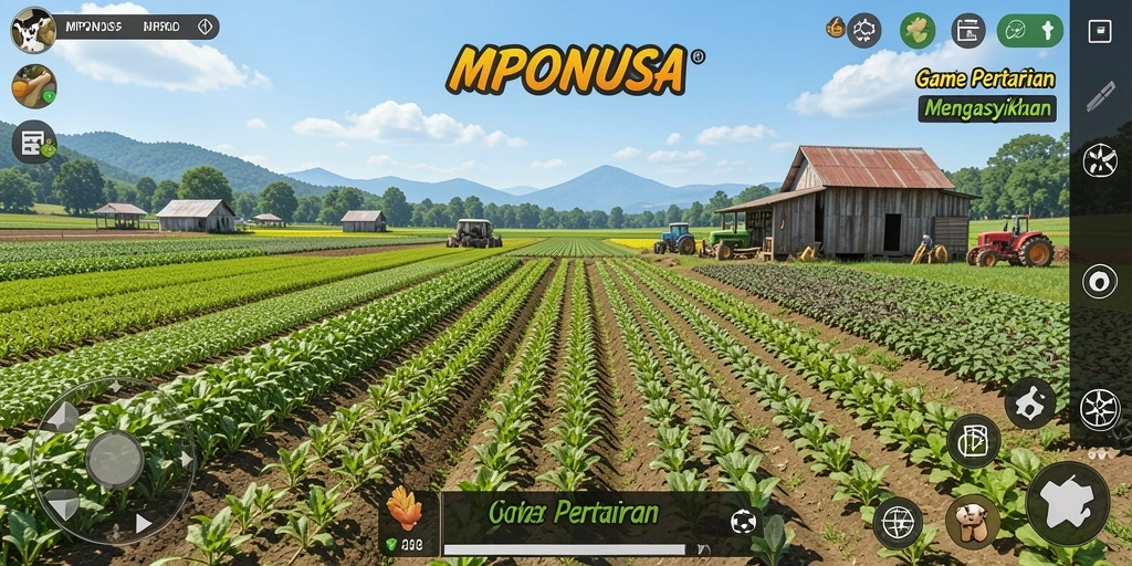 Gameplay <strong>MPONUSA</strong> yang menampilkan aktivitas pertanian seru.