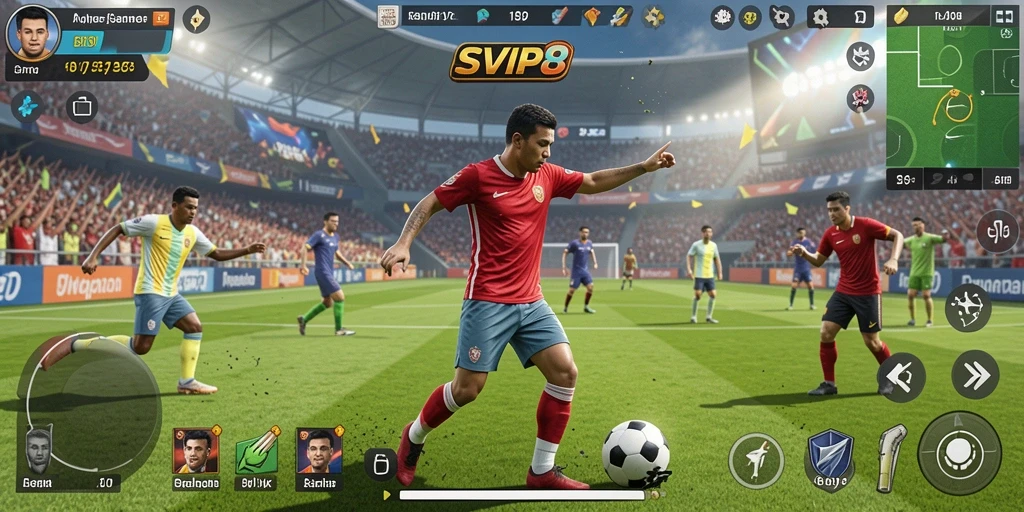 Screenshot utama dari gameplay SVIP8 yang menunjukkan pertandingan olahraga yang seru.