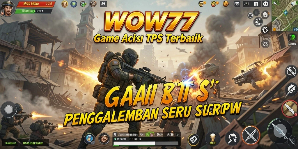 Screenshot utama WOW77 yang menampilkan aksi seru dalam gameplay TPS.
